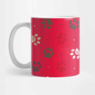 Red background colored paw print Mug